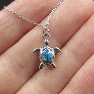 9" Sterling Silver Opal Turtle Charm Bracelet Vintage